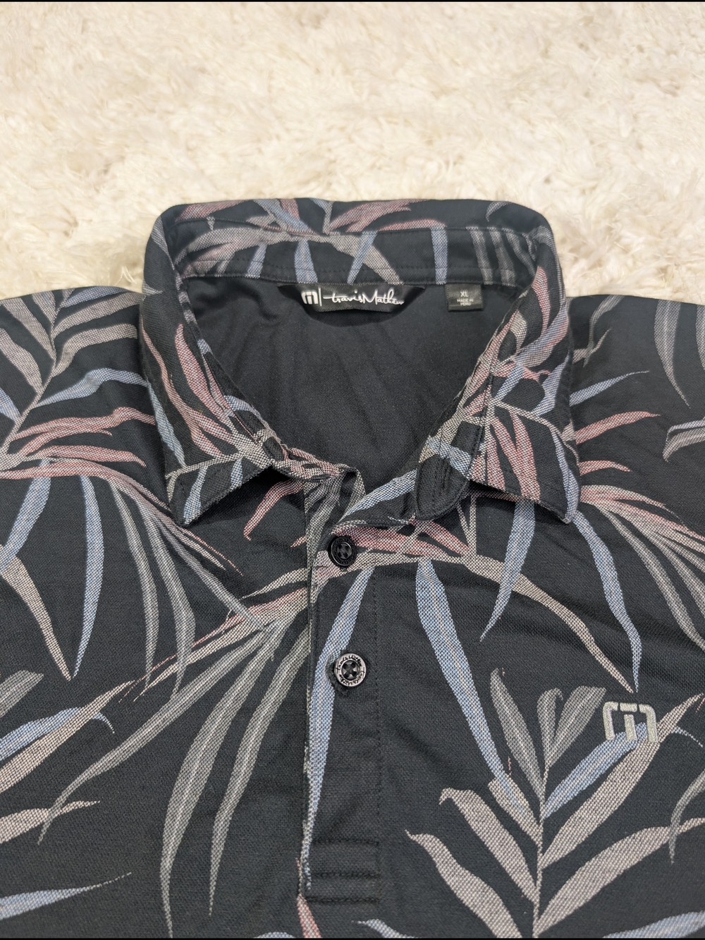 Travis Mathew Black Tropical-Print Polo Shirt